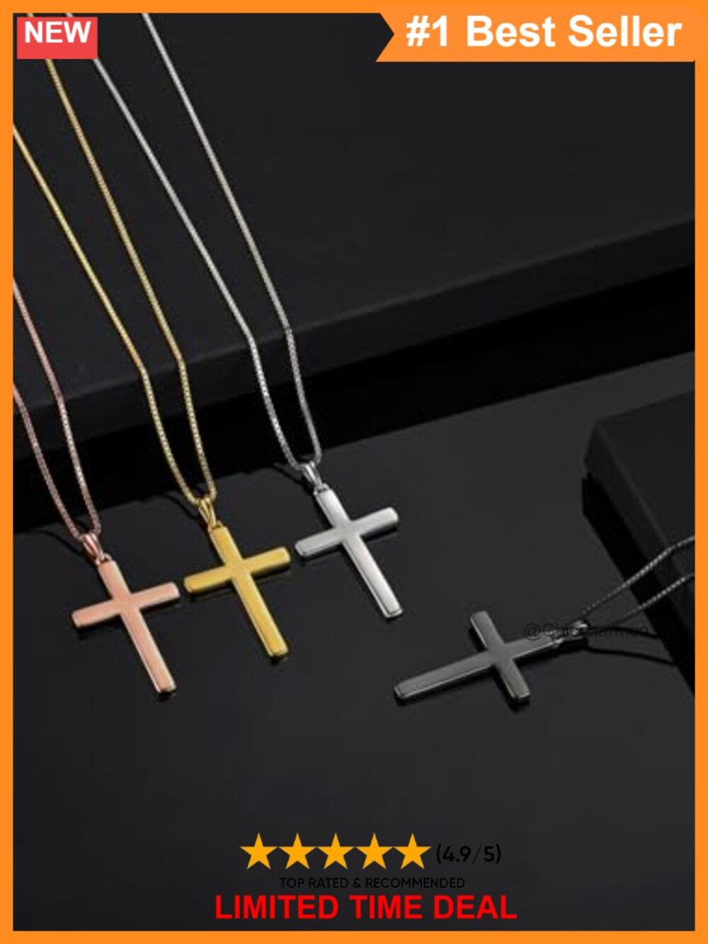 Sterling Silver Cross Pendant Necklace Box Chain 20" Unisex Gift - Picture 3 of 6